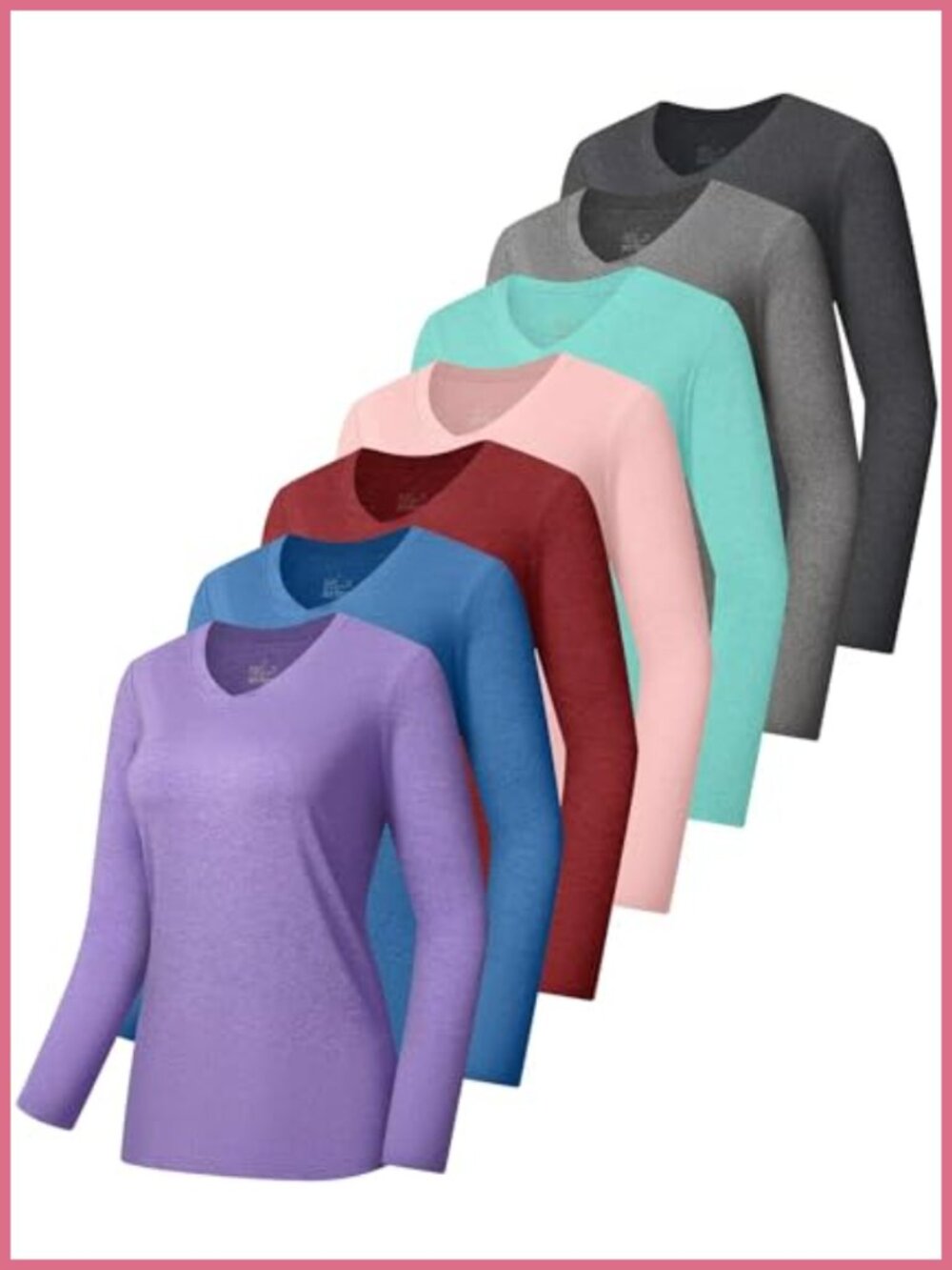 7 Pack Womens Long Sleeve Athletic Shirts Quick Dry Workout Tops V Neck